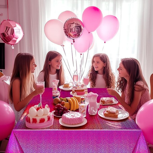 Mantel Holografico Descartable Para Cumpleaños 137x183cm Fucsia
