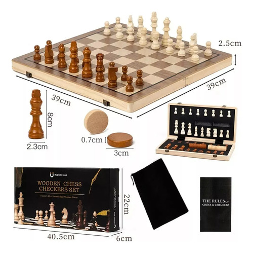 Juego De Ajedrez Y Damas Magnético 39x39cm Tablero Plegable , Interesantes Juegos De Estrategia Que Mejoran El Pensamiento Lógico Y Las Habilidades De Pensamiento Independiente