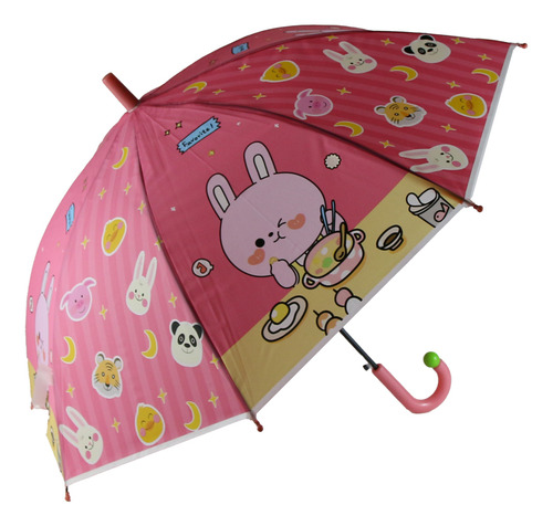 Paraguas Infantil De 6 Pcs Goma Eva Mango Largo Con Silbato Color Rosa