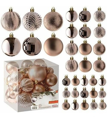 Bolas Para Arbol De Navidad X36u.- 4/6/8cm- Champagne