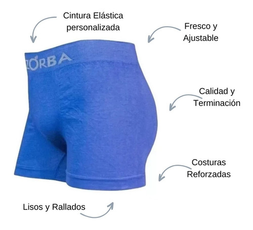 Imagen 2 de 7 de Pack X6 Boxer Zorba Sin Costura Liso Hombre Art. 130