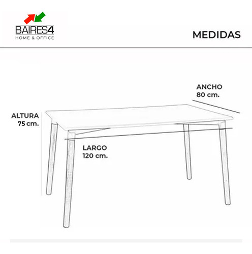 Juego De Comedor Mesa 120cm + 4 Sillas Milán