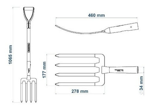 Imagem 2 de 3 de Forcado Tridente Pa Garfo 4 Dentes 74cm Tramontina 77119344