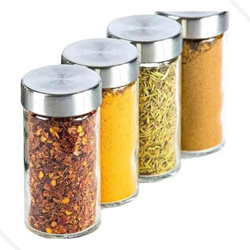 Kit 12pcs Porta Temperos Rotatório Quadrado 110ml Aço Lnox