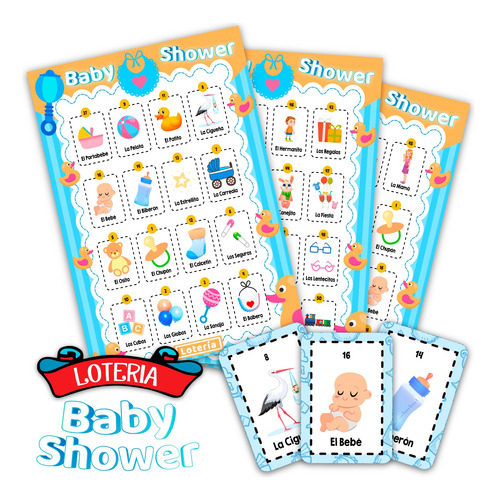 Lotería Baby Shower Niño Patitos 80 Tablas Imprimibles Pdf