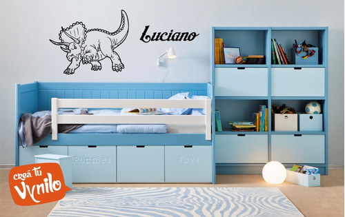 Vinilo Infantil Dinosaurio Triceratops Con Nombre 60x50cm