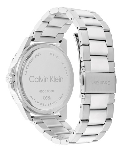 Reloj Calvin Klein Hombre 25200385 Detalles Impresionantes Correa Plata Bisel Azul Fondo Armada