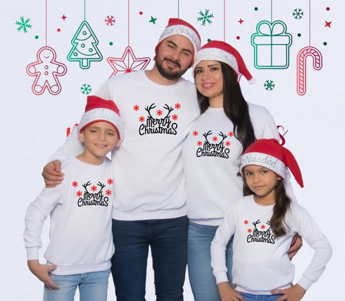 Buzo Buso Saco Hoodie Blanco Familia Navideños Navidad