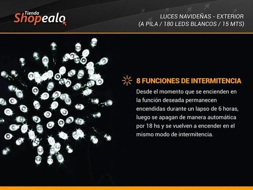Imagen 5 de 9 de Luces Navidad Exterior A Pila 180 Led Blanco Frio 15 Mt Cta*