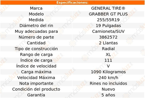 Llantas (2) General Tire Grabber Gt Plus 255/55r19 111 V