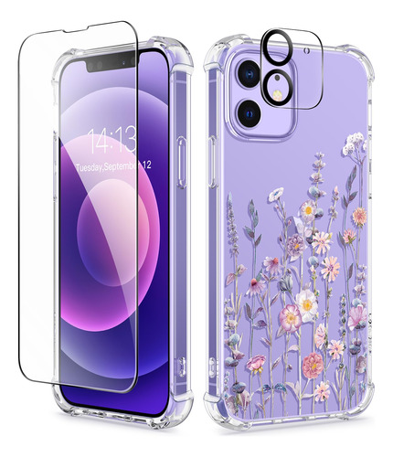 Gviewin Funda Para iPhone 12 Pro Protector Pantalla + Lente