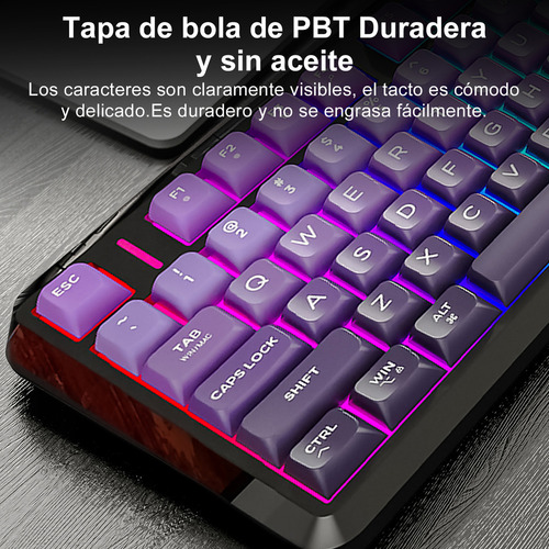 Teclado Free Wolf M75 Rgb Inalámbrico Bluetooth Con Pantalla Violeta