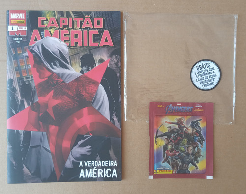 Capitão América - 3a Série/panini N° 2 - A Verdadeira América (lacrada) + 1 Envelope Com 4 Figurinhas + 1 Card Do Álbum Vingadores: Endgame