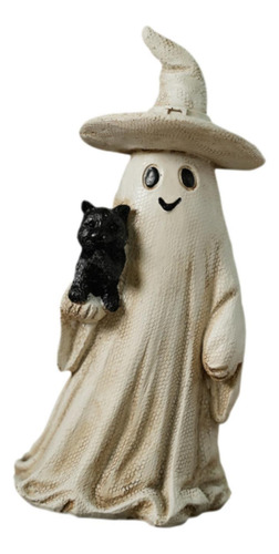 Figura De Fantasma De Halloween Y Gato Negro, Beige