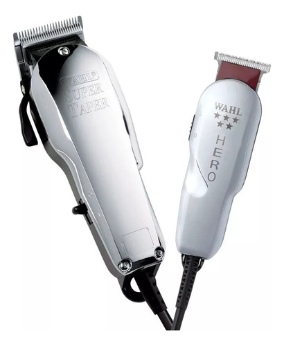 Máquina combinada Wahl Super Taper Chrome y Hero Color con acabado plateado, 110 V