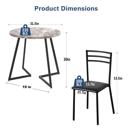 Juego De Mesa De Comedor Redonda Pequeña Para 2 Con Sillas