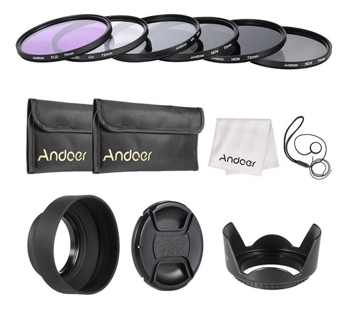 Kit De Filtro De Lente Andoer 72mm Uv+cpl+fld+nd (nd2 Nd4 Nd