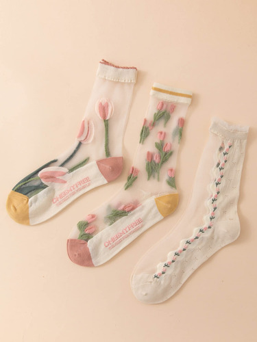 3 Pares De Calcetines De Malla Transparente Para Mujer,