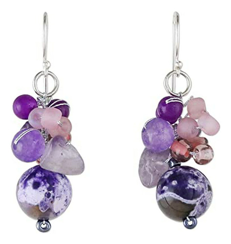 Novica Multi-gem Quartz .925 Pendientes De Racimo De Plata E