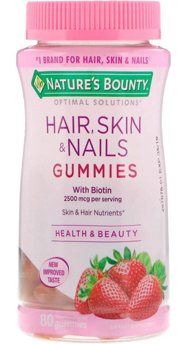 Nature's Bounty para cabello, piel y uñas, 80 gomitas de fresa, 2500 mg