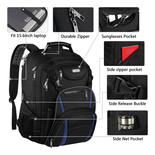 Mochila Azul Con Bolsillos Antirrobo Para Portátil De 17 Pul