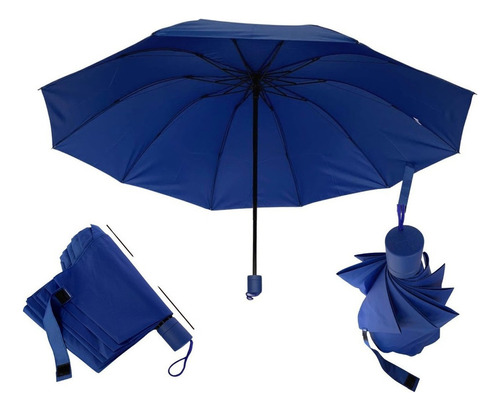 Guarda Chuva Grande Reforçado Cabe Na Bolsa Colorido Liso Cor Azul