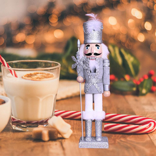 Navidad Rey Cascanueces Decoración Figura De Madera Plata