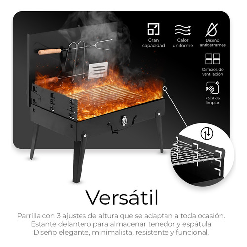 Parrilla Asador Plegable Con Accesorios Camping Portátil