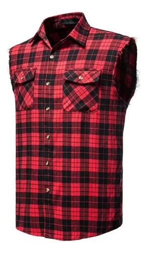 Camisa Casual A Cuadros Para Hombre, Doble Bolsillo