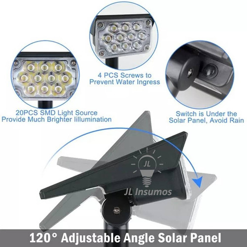 Pack 5 Aplique Reflector Estaca Led Solar 6w Litex