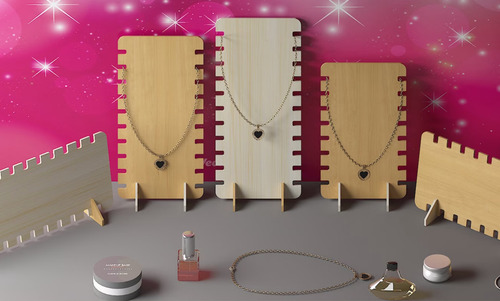 Exhibidor Para Collares Cadenas Joyeria Mdf 30cm 6pz Natural