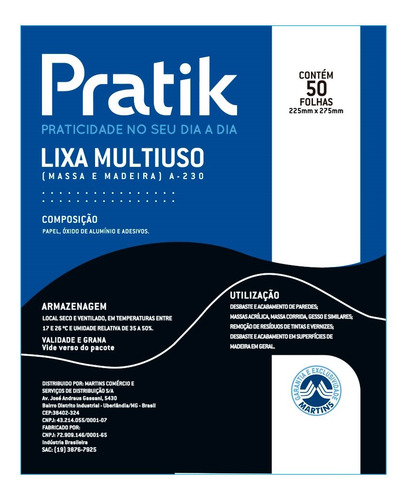 Lixa Pratik Massa E Madeira G50 225x275mm - Embalagem Com 50