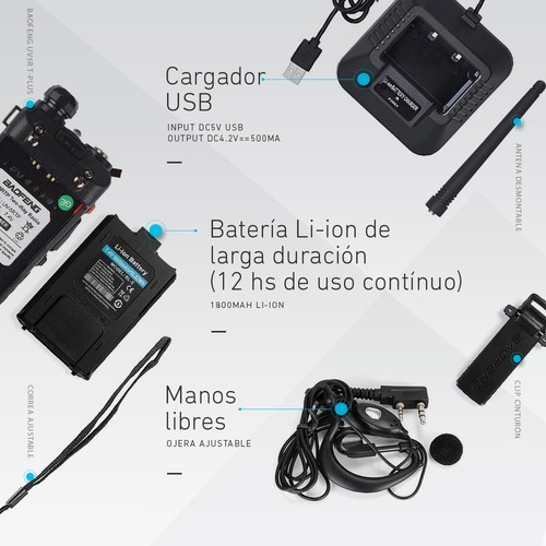 Imagen 6 de 10 de Handy Baofeng Uv5r 8w Bibanda Radio Walkie Talkie Vhf Uhf