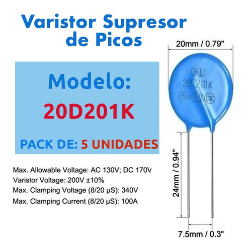 Varistor Supresor De Picos 20d201k. Totalmente Nuevos