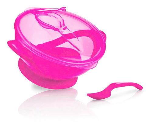 Kit Papinha Tigela C Ventosa E Tampa + Colher Plástico Nuby Cor Rosa