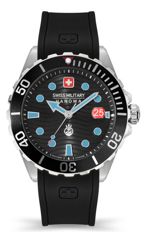 Reloj Swiss Military Smwgn2200303 Para Hombre Cristal Zafiro Color de la malla Negro Color del bisel Gris/Rojo Color del fondo Negro
