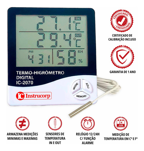 Termo-higrômetro Digital Com Sensor Externo Calibrado