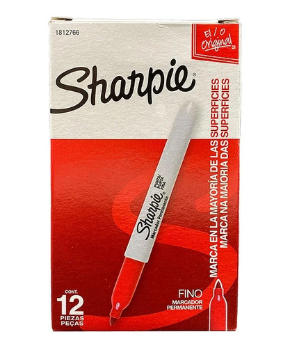 Plumones Permanentes Sharpie Punta Fina Pack De 12 Un - Rojo