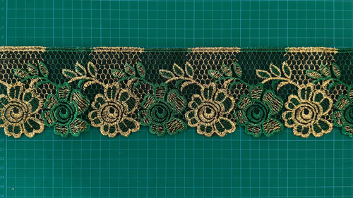 Tira Bordada En Organza 10cm X 9mts Mod 1361 Varios Colores Verde Bandera Con Dorado