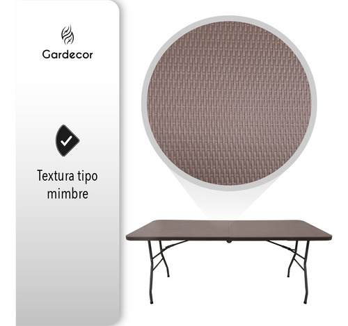 Mesa Plegable Portafolio Tipo Ratan Mimbre 1.80m Resistente Color Marrón