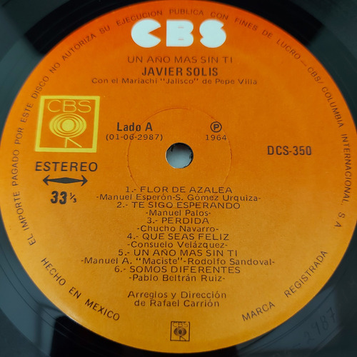 Javier Solis - Un Año Mas Sin Ti Lp