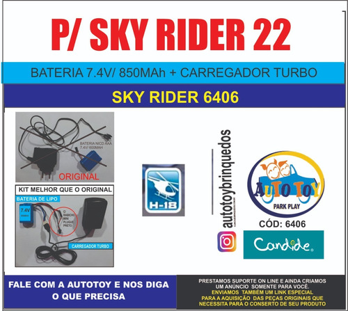 Sky Rider 22  6406 - H-18 - Bateria 7.4v Lipo + Carregador