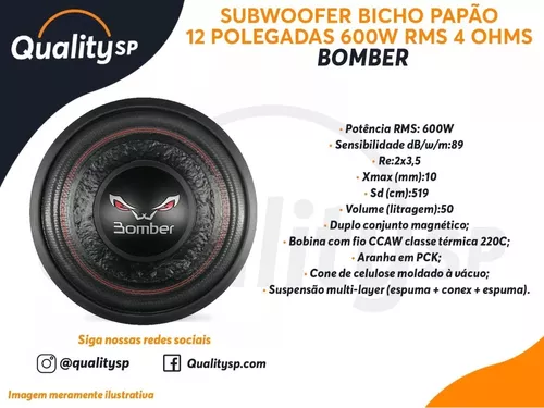 Subwoofer Bomber Bicho Papão 15 pol 1200W 4+4 OHMS - Subwoofer
