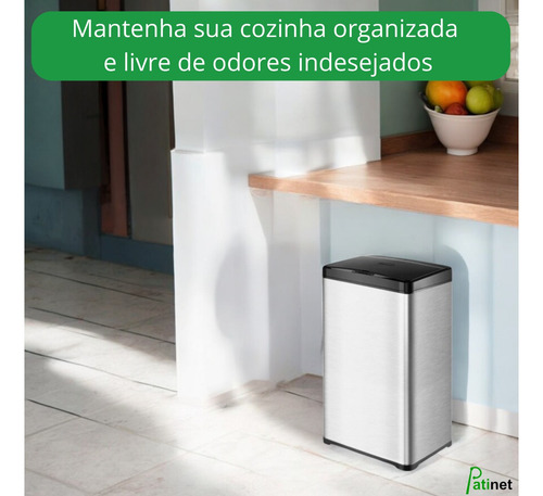 Lixeira Retangular Automática 50l Aço Inox C/ Sensor E Botão