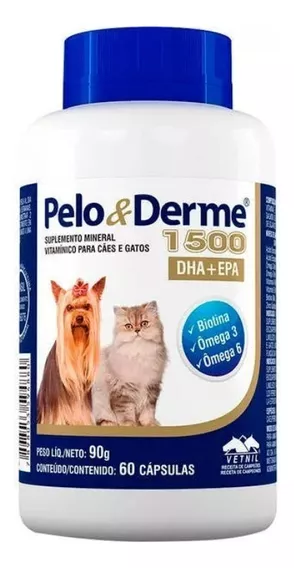 Suplemento Pelo E Derme 1500 Mg Dha+epa 60 Caps 90g Vetnil