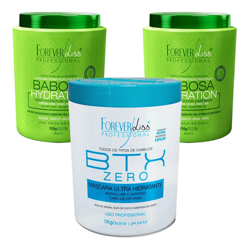 Kit Hidratação Forever Liss 1 Botox Zero E 2 Mascara Babosa