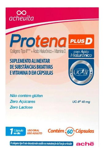 Protena Plus D Colágeno Com Ácido Hialurônico C/ 60 Cápsulas Sabor Sem sabor