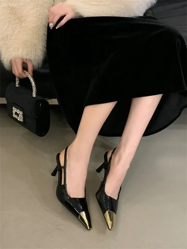 Sandalias De Tacón Alto Con Punta Puntiaguda - Zapatos De Mo