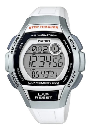 Reloj Casio Digital Step Tracker Wh Original Time Square Color De La Correa Blanco Color Del Bisel Plateado Color Del Fondo Blanco