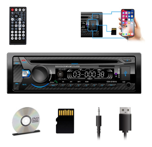 Auto Estéreo Con Reproductor Dvd Cd Aux Usb 1 Din Bluetooth